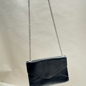 Barney's New York Sleek Black Leather Crossbody Bag with Chain Strap